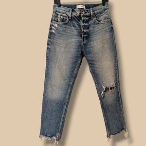 Trave Faded Blue Denim Distressed Tapered Mid-Rise Constance Jeans 28